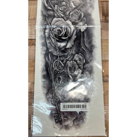 Gothic Rose & Clock Full Arm Sleve Temporary Tattoo Waterproof Long-Lasting Body - Picture 3 of 3